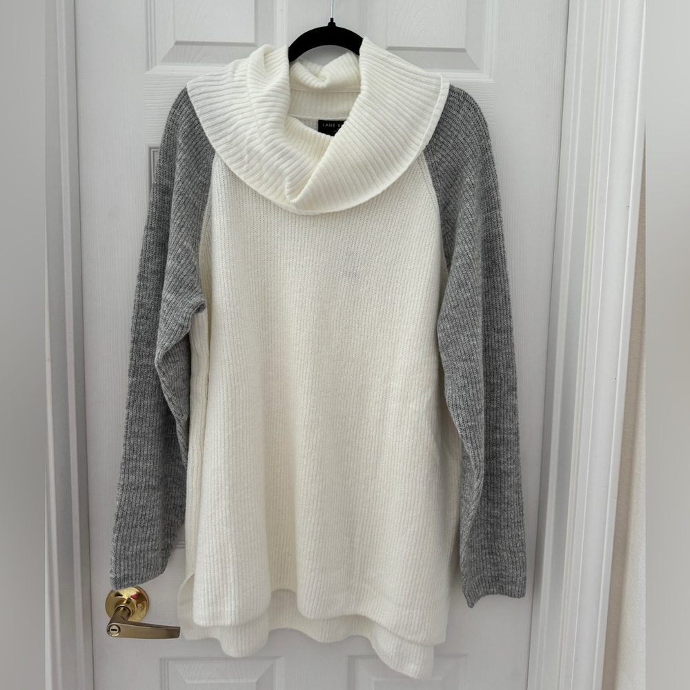 NEW Grey and white cowl neck sweater with long sleeves.